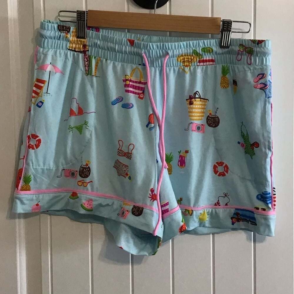 BeautySleep Social Beach Vacation Print Drawstring Pajama Shorts Large